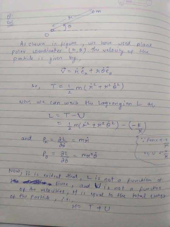 Tom plane the As shown in figure , we have used polar coordinates (1,0). The velocity of particle is given by, - J = i en tro