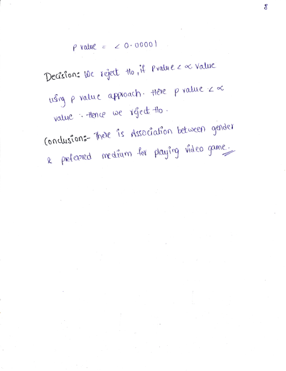 p value = <0.00001 Decision: We reject to , if p value ex Value using p value approach. Here p value <a value Hence we reject