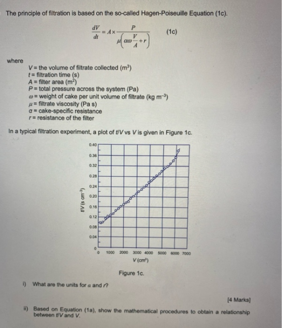 The principle of filtration is based on the so-called Hagen-Poiseuille Equation (1c). (1c) 4 ao! where V = the volume of filt