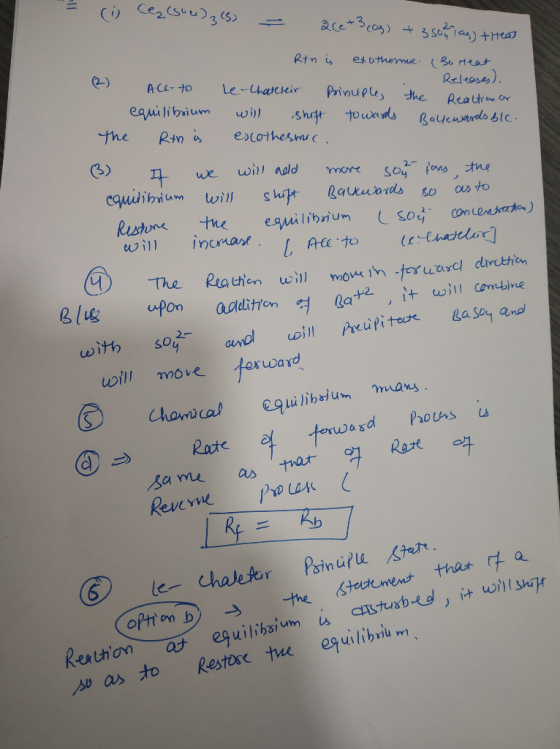 Cezsuudgs) ace+3cas) Rtn s etotherme 2) A Ceto Le-hatcheir Relrases) the Prinupu eauilibrium the will Reatien or towards Bayc
