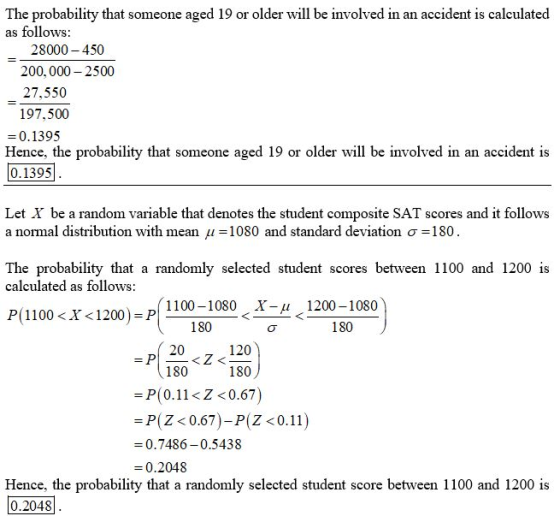 The probability that someone aged 19 or older will be involved in an accident is calculated as follows: 28000-450 200,000 - 2