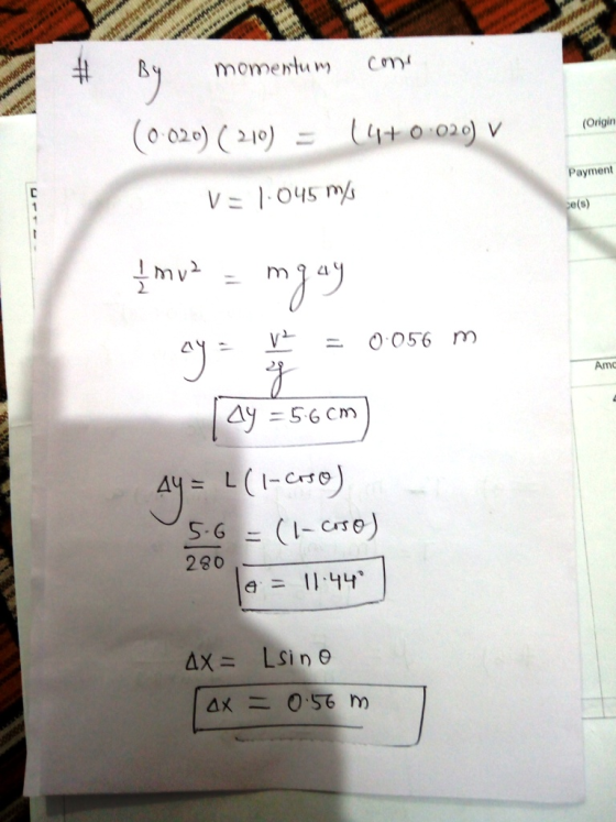 By momentum Cm (Origin 0 02) 0) ayment 2 Amc ay = 5.6 cm 280