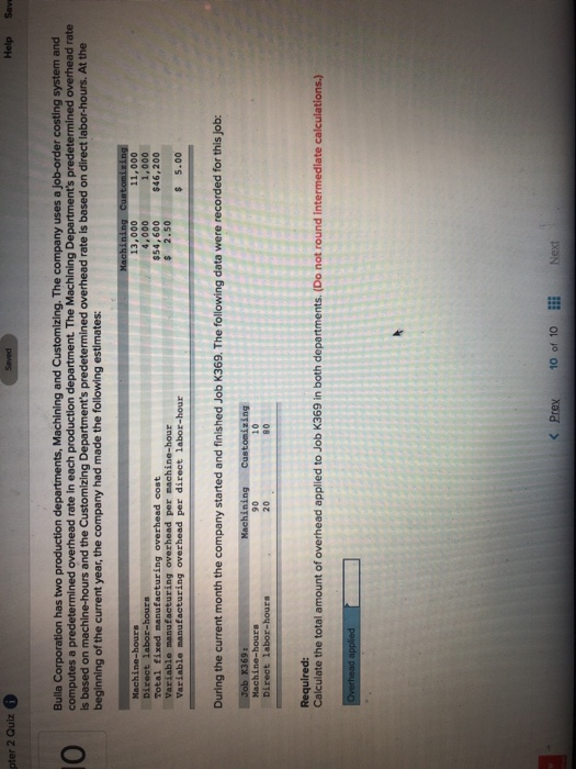 pter 2 Quiz on direct l At the 11,000 $46,200 $ 5.00 90 20 10 80 Direct Required 10 of 10