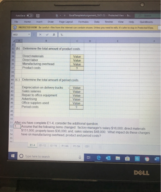 AutoSave S H S Excel Template Assignment choi (1) - Protected View - Ex p Searde File Home Insert Draw Page Layout Formulas D