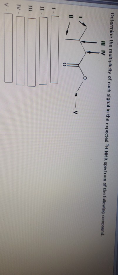 Determine the multiplicity of each signal in the expected H NMR spectrum of the following compound. HII IV -V Il II III IV