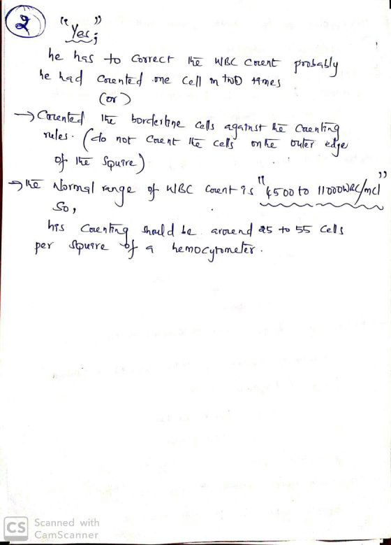 he has to correct the WBC corent probably he had corented one cell in two times cor) Coented the borderline cells against the