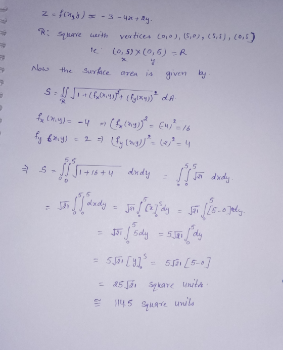 R. Siuaye wwith ver tices (o,o, (S,o) (S,), (o,s) Nous the Sur荷ce area given by ,5,5 5, 5 5 5 5 51夏1 | 5-6