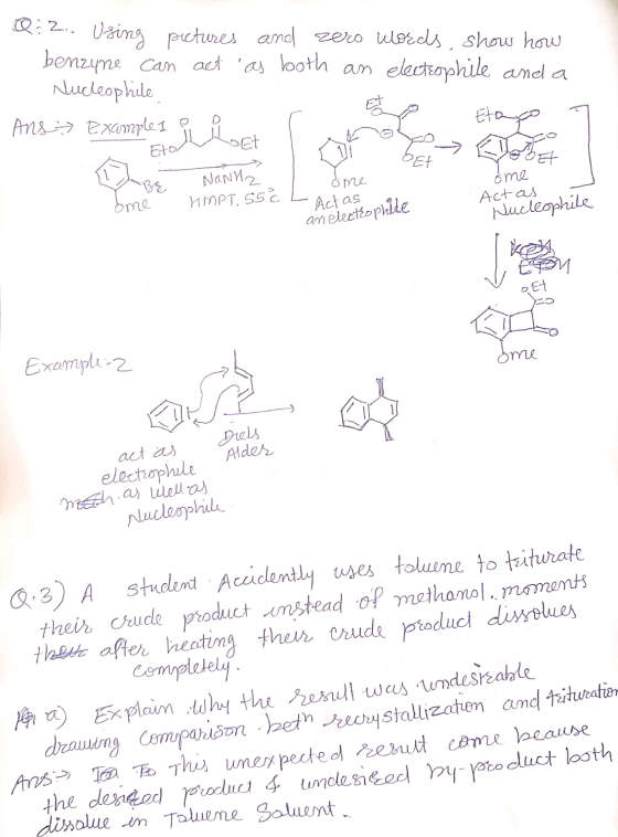 and zero words, show how as both an electrophile and a :2. Using pictures benzyne can act Nucleophile And Example I i E Etapp