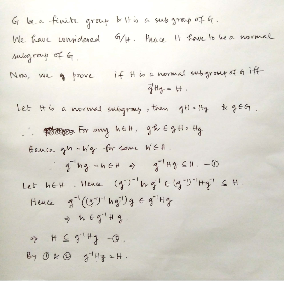 Hi a sub raup ot G lee a finie Huce H ave to e a mormal G1/H We haue uonmidered Aulag roup of if H i a mormal subgroup o Nrw,