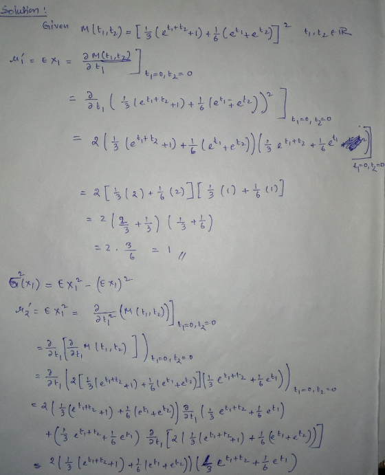 Solution ! Given mit,itz) = [ 13 let,tt2+1) + + Cellte (2)] ² t,itzer di = EX1 = am (titz ati t=0, t₂ = 0 = out, ( lelitts+1)