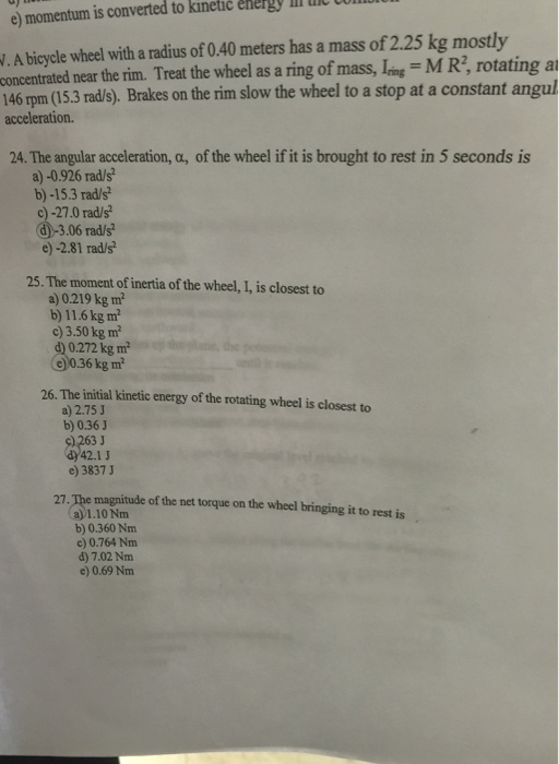 A bicycle wheel with a radius of 0.40 meters has a