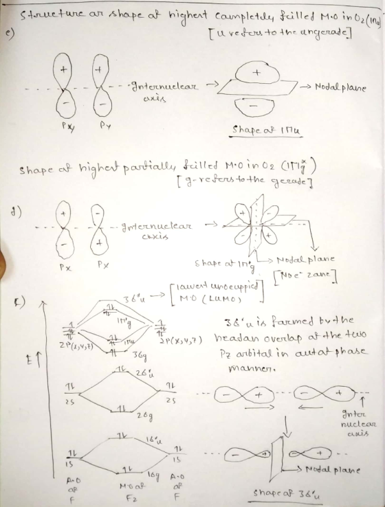 1 Structure ar shape at highent completely filled Mio in Oz (10) [u refers to the angerade] an - Internuclear ares -> Nodal p