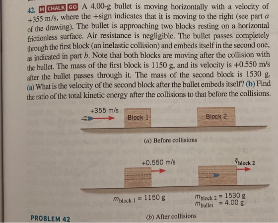 U MCHALK GO A 4.00-g bullet is moving horizontally with a velocity of 255 m/s, where the +sign indicates that it is moving to