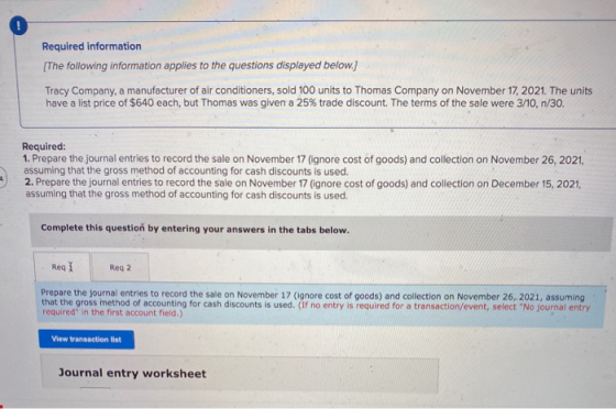 Required information [The following information applies to the questions displayed below.) Tracy Company, a manufacturer of a