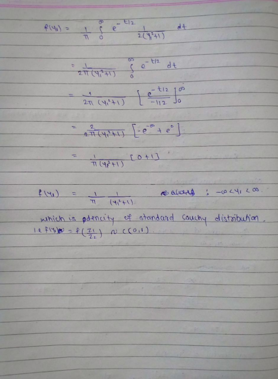 RIA) = + en ot o acould ; -olyi Lao 77 (4+) Cauchy distribution, which is odencity of standard i e fly = f(21) occoil).