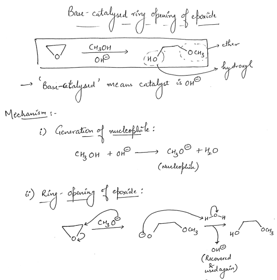 Broe- catalysed ring opening of epaich ether CH₃OH One (НО is oH means 105 TOCH hydronyl Basi catalysed catalyst Mechanismi