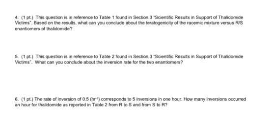 4. (1 pt.) This question is in reference to Table 1 found in Section 3 Scientific Results in Support of Thalidomide Victims