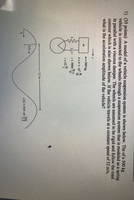 1) (35 points) A model of a vehicle suspension system is shown below. The of a 500 kg vehicle is connected to the wheels thro