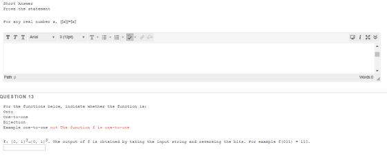 Short Answer Prove the statement For any real number x, [[x]]=[x] TTT Arial 3 (12pt) - T - = - = - S es Path:p Words:0 QUESTI