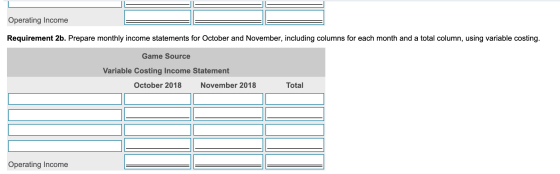Operating Income Requirement 2b. Prepare monthly income statements for October and November, including columns for each month