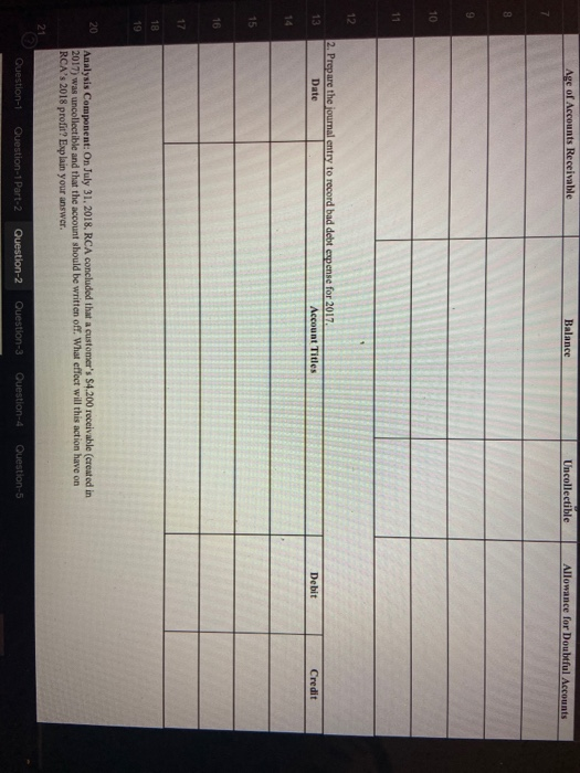 Age of Accounts Receivable Balance Uncollectible Allowance for Doubtful Accounts 7 9 10 11 12 13 2. Prepare the journal entry