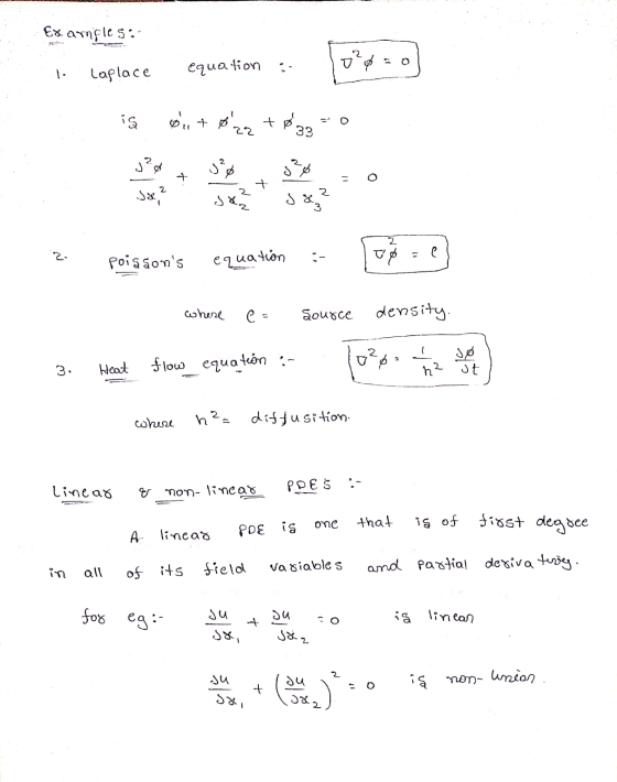 Examples: l. Laplace equation : Ja + sio = 0 sse? . 582 . J 8² 2 poissons equation : 0p=el where e= source density. tion - 3