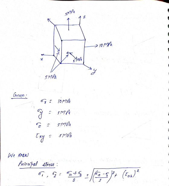 SMIPA N → 10 ripa 20 6 SMPa Given! x = lompa د کالا مه E = bJx15 Try DINS We knew Principal stress 67
