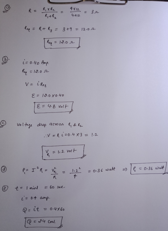 4+12 (q (+ R3ニ 3t9 = 12.DJ2 に0.40 Amp E=4-B Volt. y = 1,2 Volt- it = 0.4×60