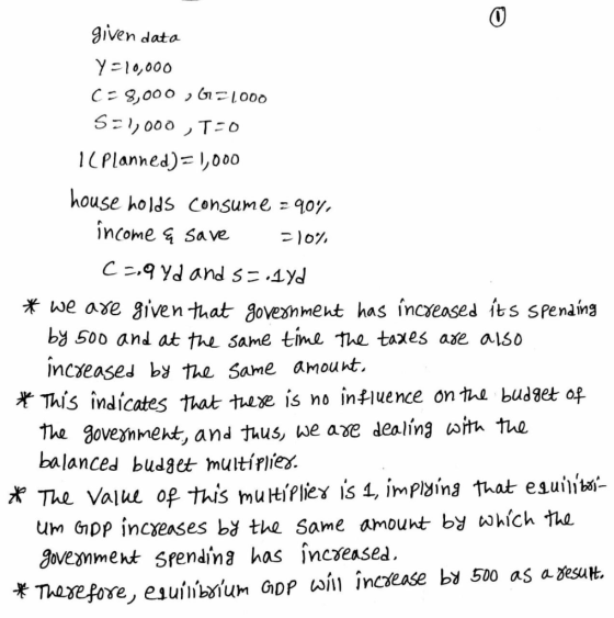given data Y=10,000 C+8,000 ,62=1000 S=1,000 , T=0 IC Planned)=1,000 house holds consume =90%, income & save 10% C 2,9yd and