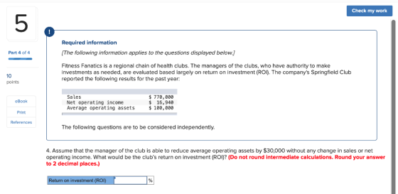 Check my work Required information [The following information applies to the questions displayed below.] Part 4 of 4 Fitness