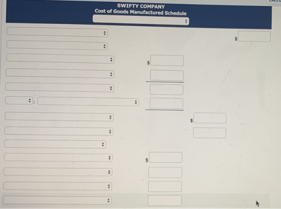 SWIFTY COMPANY Cost of Goods Manufactured Schedule