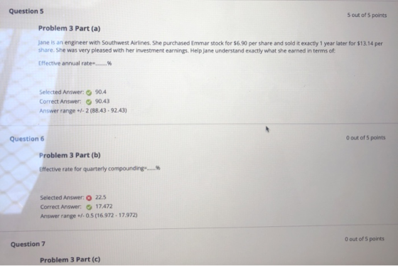 Question 5 5 out of 5 points Problem 3 Part (a) Jane is an engineer with Southwest Airlines, She purchased Emmar stock for $6