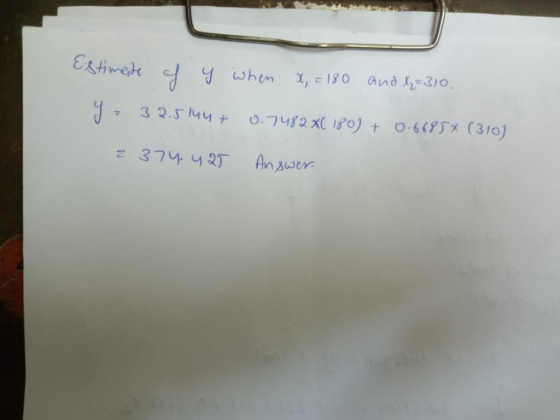 Estimet whn , = 130 and310 3 2.5M4+ O.7482 018o) + 0.6695x (310) 374 42 An swer