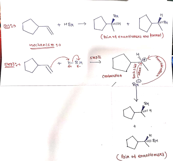 BY + HB9- (111H + (Paise of enantiomery are formed) mechanismo Step I H- B31 Steps Front Side Backside attack wattack Carboca