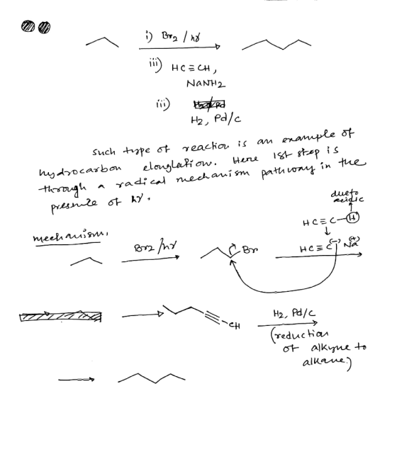 i Bog I no iii) HCECH, NANH2 10) Materia - H₂, Pd/c such type of reaction is an example of hydrocarbon clouglation. Here 1st