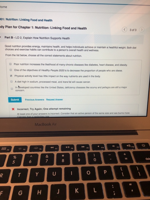 ome 01: Nutrition: Linking Food and Health dy Plan for Chapter 1: Nutrition: Linking Food and Health 3 of3 Part B-LO 2, Expla