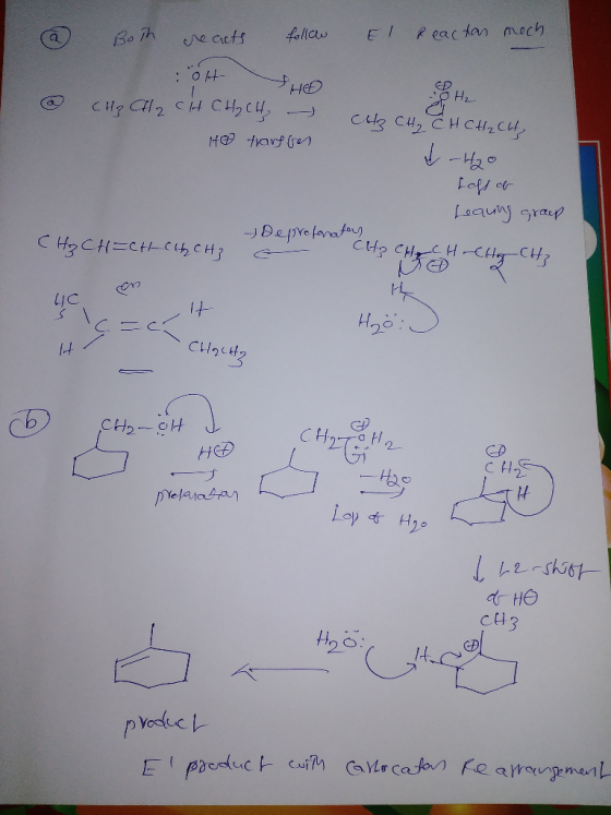 @ Both creacts follow El Reactan mech. @ OH SHED H₂ cup cil, са си, сц - са си, Снси, си H hart -H2o Loft of Leanng Deprefona