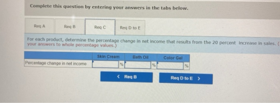 Complete this question by entering your answers in the tabs below. Req A Req B Reqc Reg D to E For each product, determine th