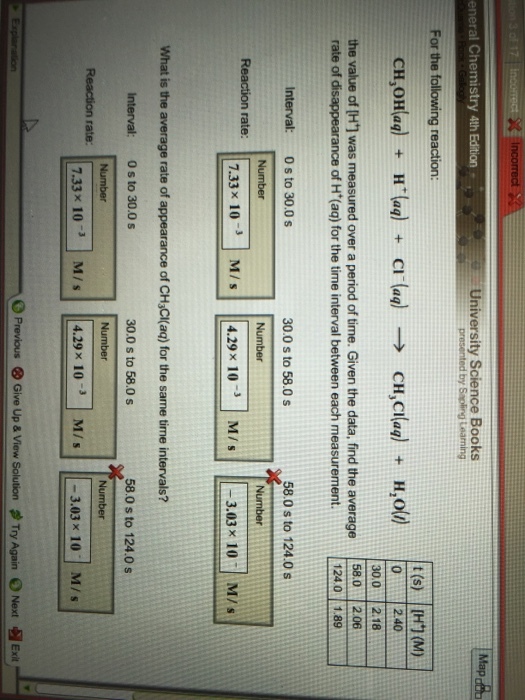For the following reaction: CH_3 OH(aq) + H^+ (aq)