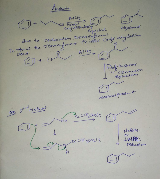 Answer ce Friedel AV ET E R 11+ Coaf & Alkylaation expected Observed Que to carbocation reamendment To Avoid the reamendment