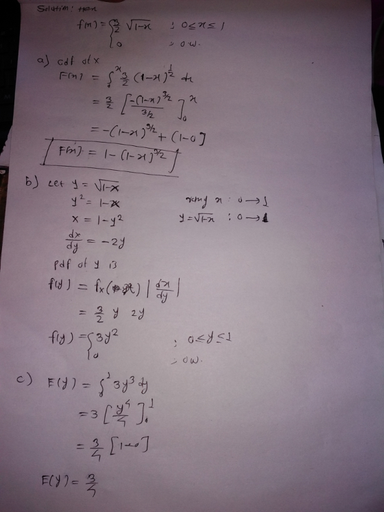 21 b) Let y V-x 29 dy Pdf of y s dづ 2. 3