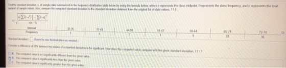 stndad deve, s of sample dala summarined in the frequsecy dsibution table blow by using the fomula below, where x represents