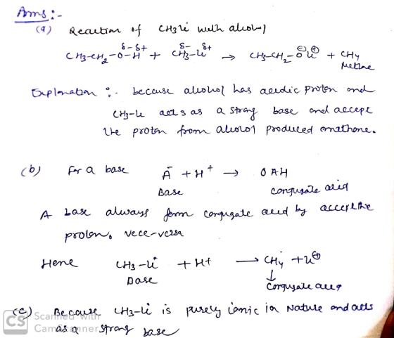 Ams Qeautam f CH3i Wh aliol} -S +3-3 CHCH uetne because aluolus has aeudic Proten ond plnaban a Str base onel aecept aots as