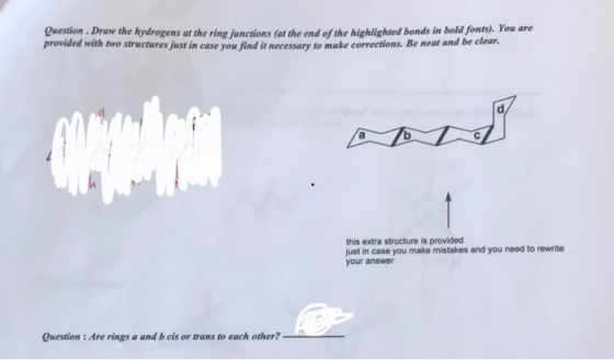 Question. Draw the hydrogens at the nine functions at the end of the highlighted bonds in bold fonts). You are provided with
