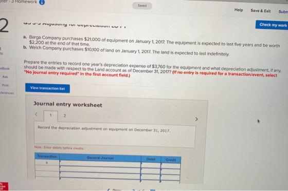 er - Homework i Seved Help Save & Exit Subn Check my work W arujualny UI UCM CLIOVUI LUE a. Barga Company purchases $21,000 o