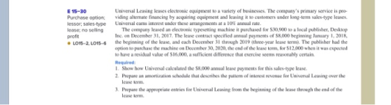 Universal Leasing leases electronic equipment to a variety of businesses. The companys primary service is pro- E 15-30 Purch