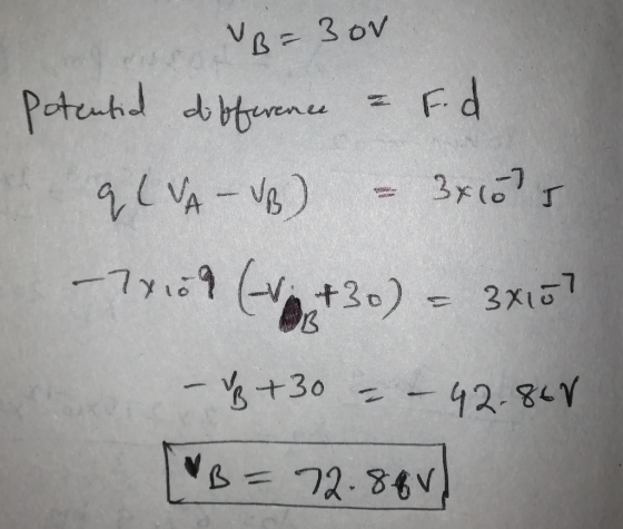 VB=30v patented difference - F. d. qLVA - VB) = 3x1075 77.00 ( +30) = 3x15? - Vp +30 = – 42.860 [B = 72.86]