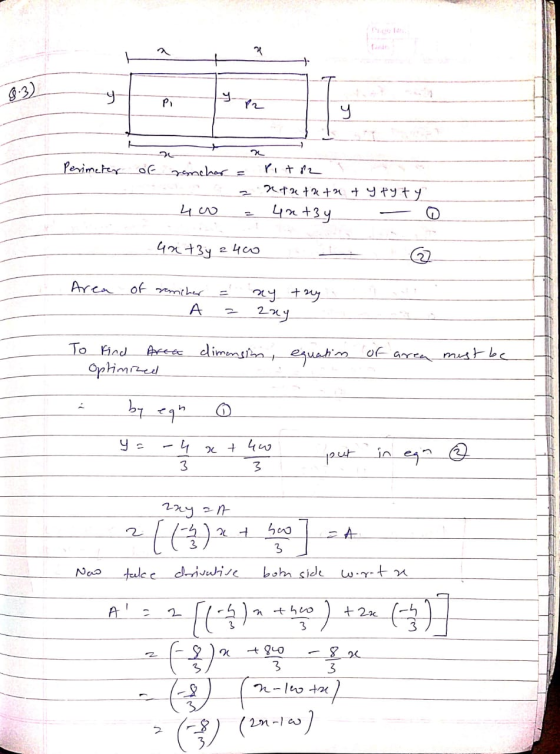 ५ + y PI P2 y 2 Perimeter of ranchor = ntatatat y fyty 4nt3y. исло anty 2400 22 Area of rancher A ny try zry To find prea dim