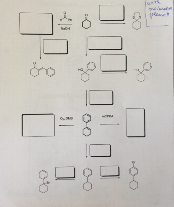 with mechanism please! H Ph NaOH HO mCPBA Oz. DMS Br 09 Br