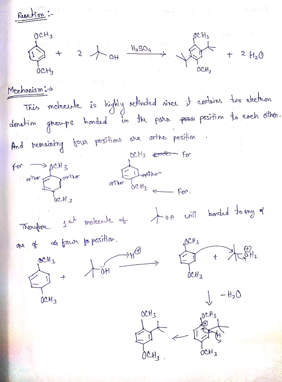 Reaction : OCH₃ Осні, B + 2 oH H2SO4 → Ver - OCH, + 2 H₂O OCHE two electron to each other. Mechanismi This molecule is highly
